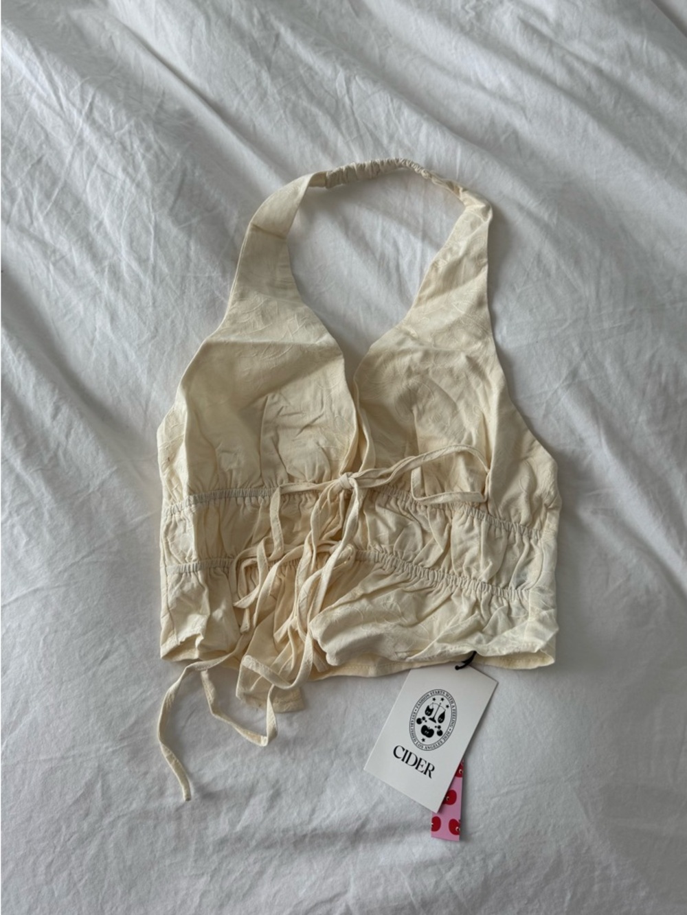 Beige halter knotted ruched crop top